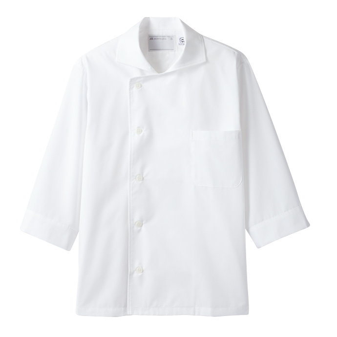 さらり薄手のコックシャツ（7分袖）　男女兼用　白　6-691　住商モンブラン
