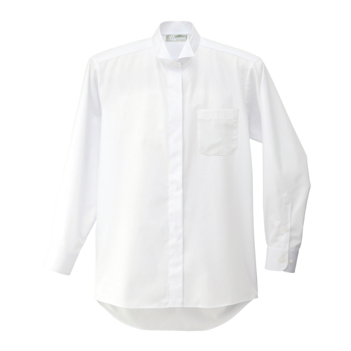ウイングカラーの白いシャツ／アイトス 861209